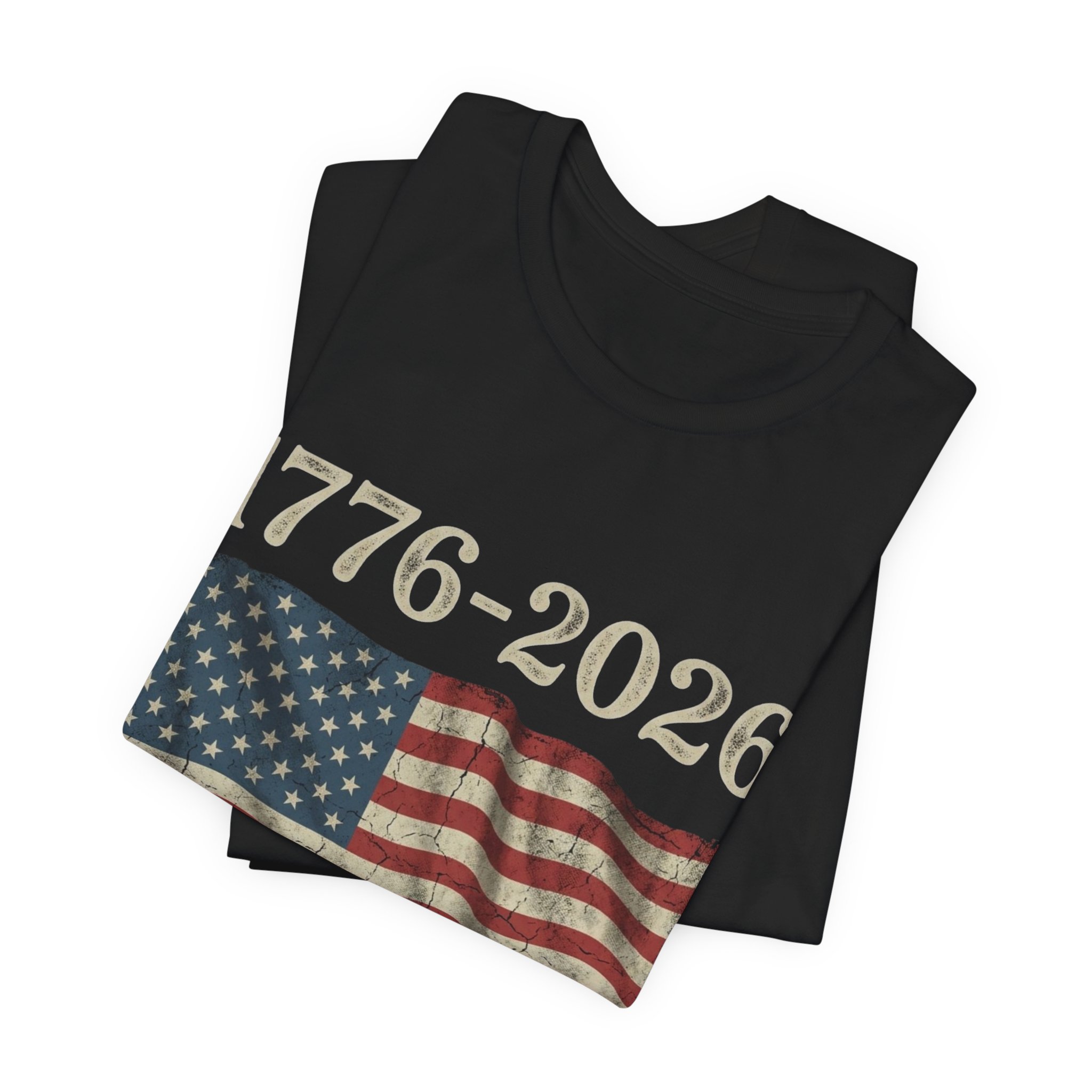 America 250th Birthday Vintage Flag — Black Unisex T-Shirt | 1776-2026 Patriotic Graphic Tee - Image 3