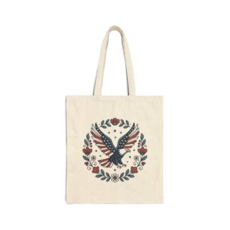 Canvas Tote Bag — Vintage American Eagle Floral Wreath