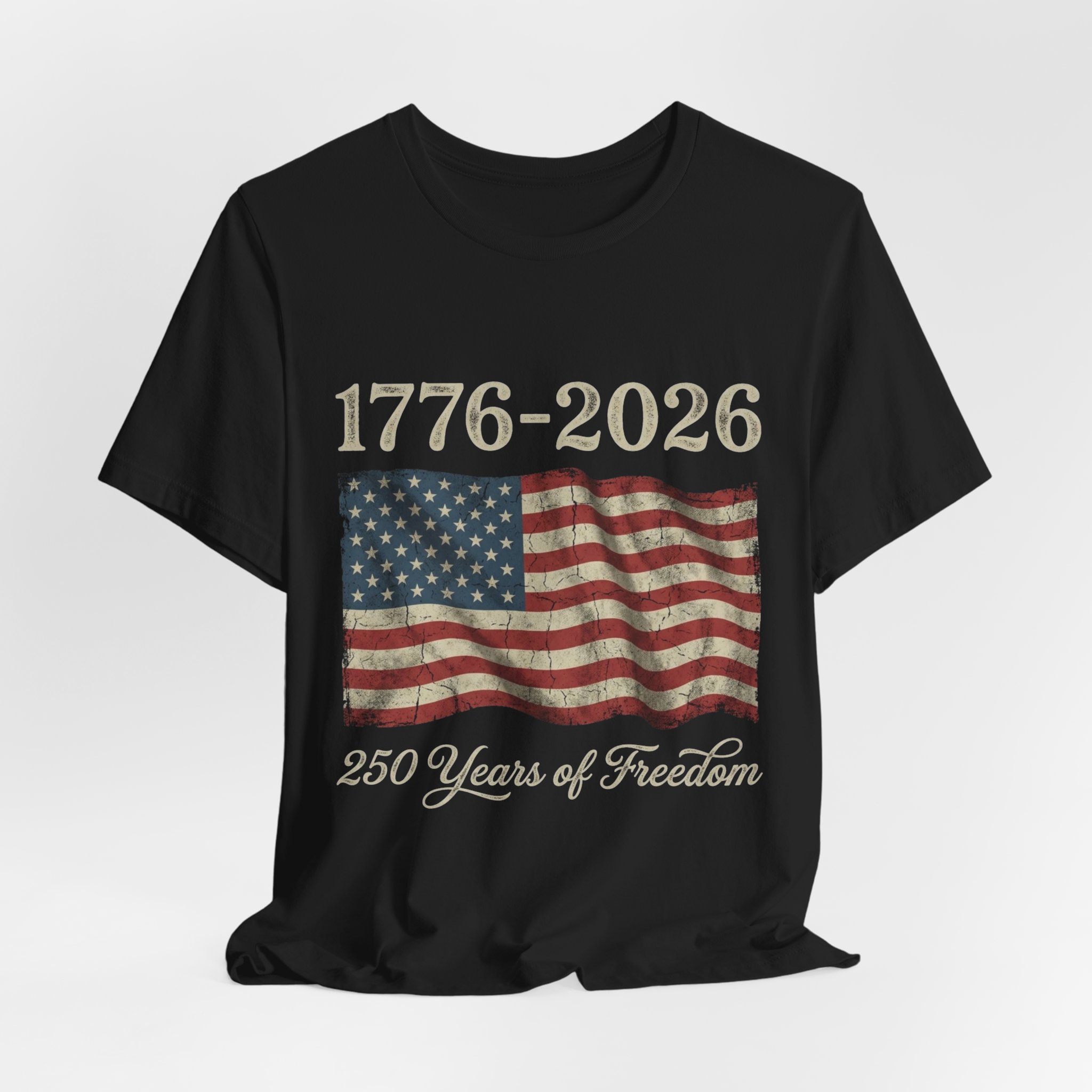 America 250th Birthday Vintage Flag — Black Unisex T-Shirt | 1776-2026 Patriotic Graphic Tee - Image 4