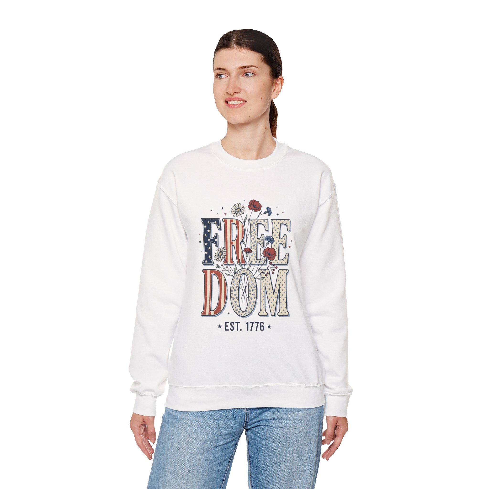 Freedom Vintage Americana Sweatshirt | 4th of July Stars & Florals - Image 4