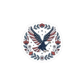 Patriotic Eagle Kiss-Cut Sticker — Floral American Flag Design